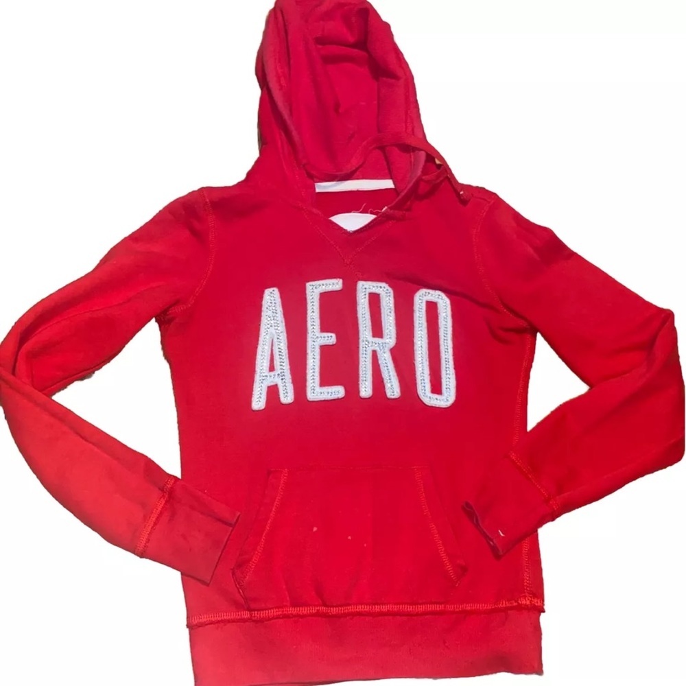 Womens XS AEROPOSTALE 87 NY New York Red Bling Graphic Hoodie Hooded Sweatshirt